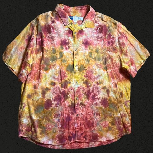 Men’s 2XL Regular Fit Short Sleeve Button Down Shirt Tie Dye Old Navy Festival - Picture 1 of 13